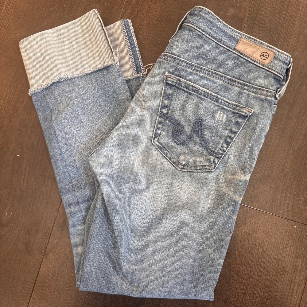 AG‎ Jeans The Stevie Cuff Petite Slim Straight Cuffed Distressed 25 Cropped